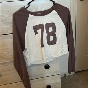 Pink Rose White and Brown Cropped Raglan Long-Sleeve Tee